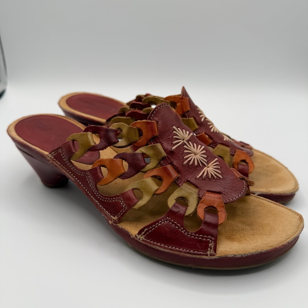 Pikolinos Leather Floral Mule Sandals EU 36 US 5.5-6 Boho Spain Artisan